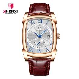 CHENXI Vintage Retro Leather Strap Roman Numerals Antique Square Men’s Watch