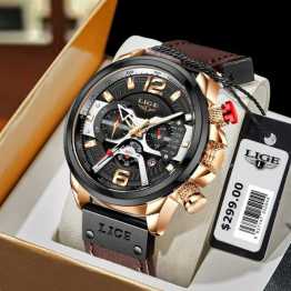 LIGE Military Sports Leather Waterproof Quartz Men’s Watch