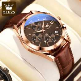 Olevs Mens Classic Leather Quartz Watch-Rose