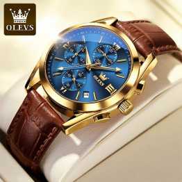 Olevs Mens Classic Leather Quartz Watch